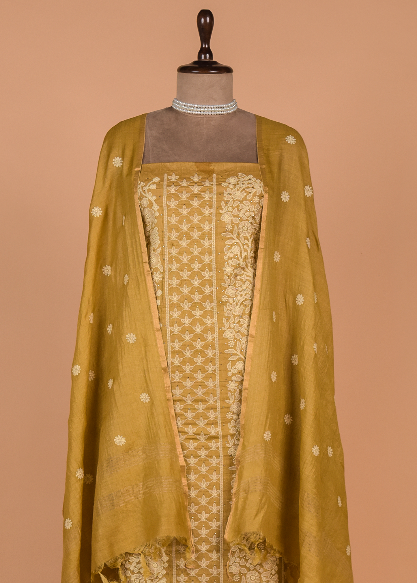 Yellow Tussar Dress Material