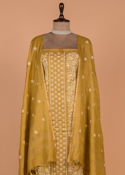 Yellow Tussar Dress Material