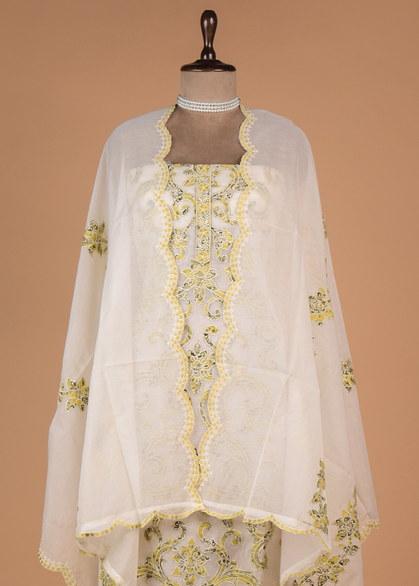 White Mul Cotton Dress Material