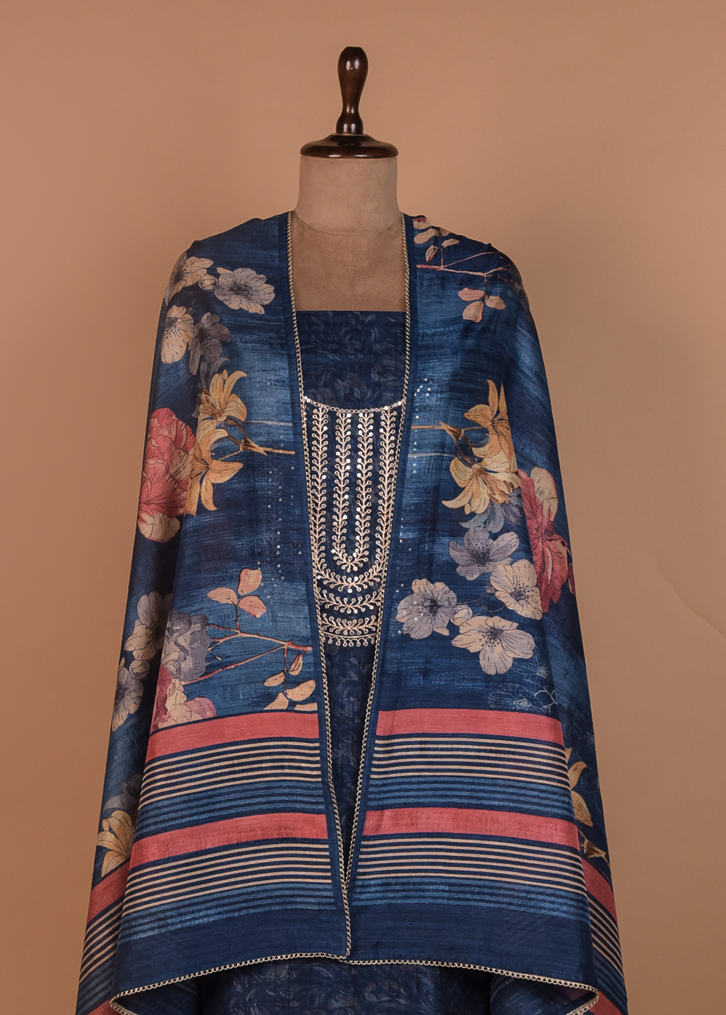 Blue Cotton Tussar Dress Material