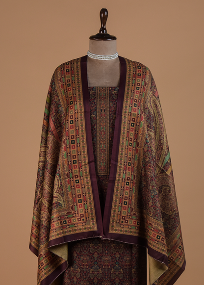 Wine Pashmina Dress Material