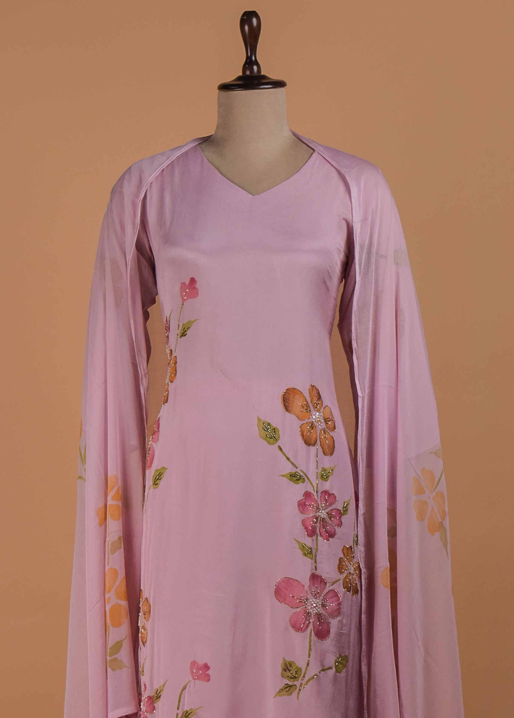 Pink Crepe Straight Set