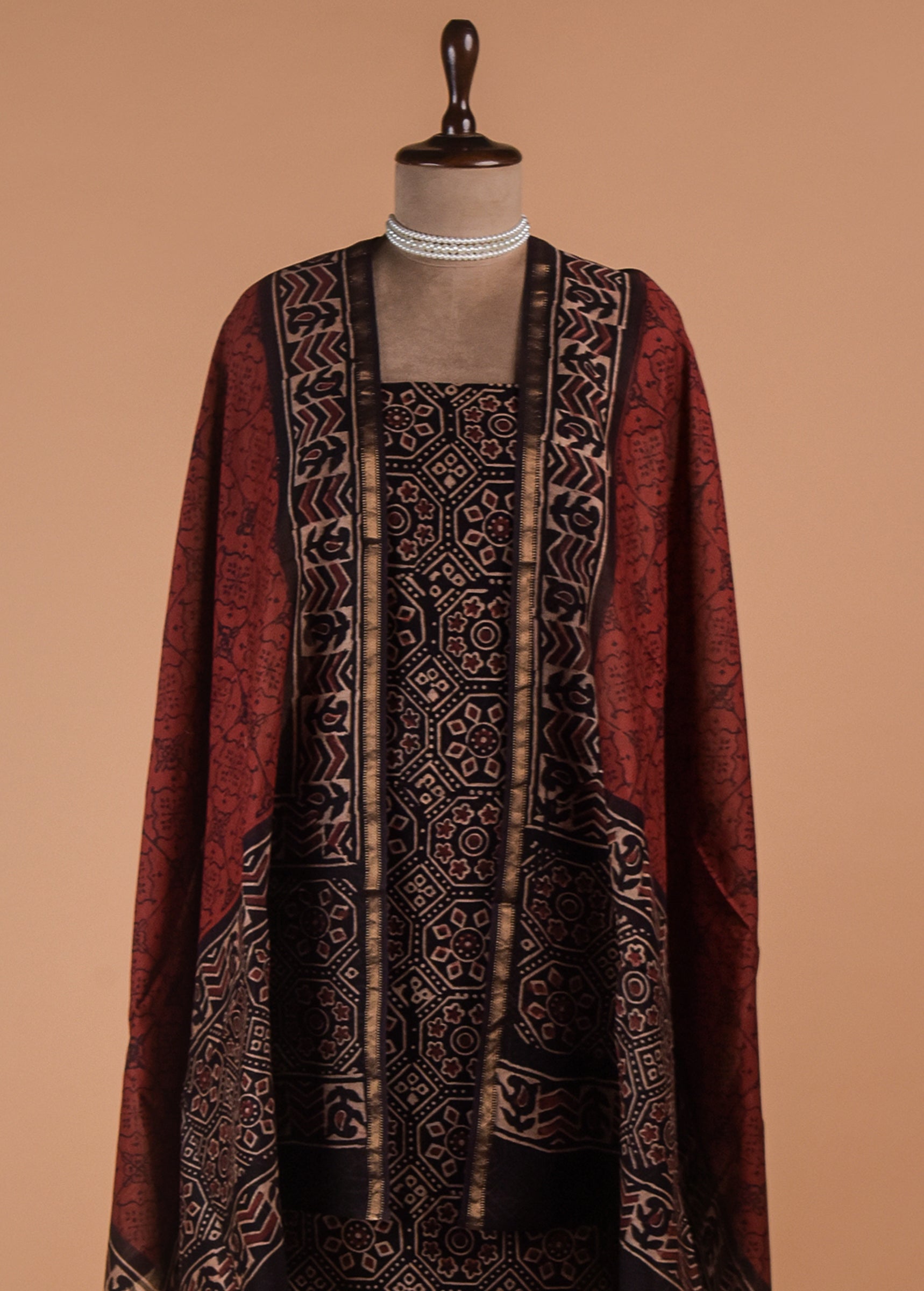 Red Chanderi Cotton Dress Material