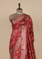 Red Tussar Printed Saree