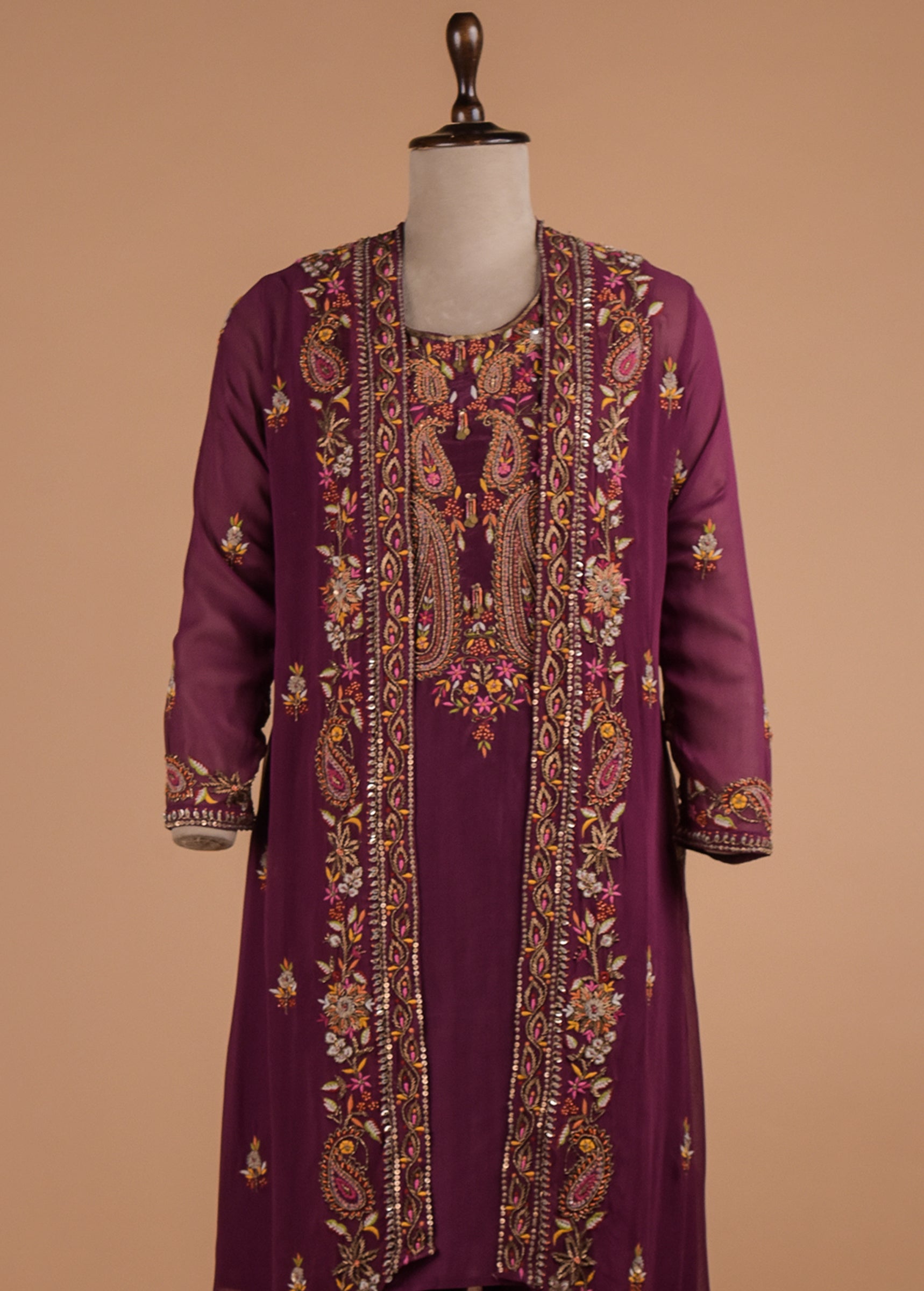 Wine Crepe Jacket Suit Set