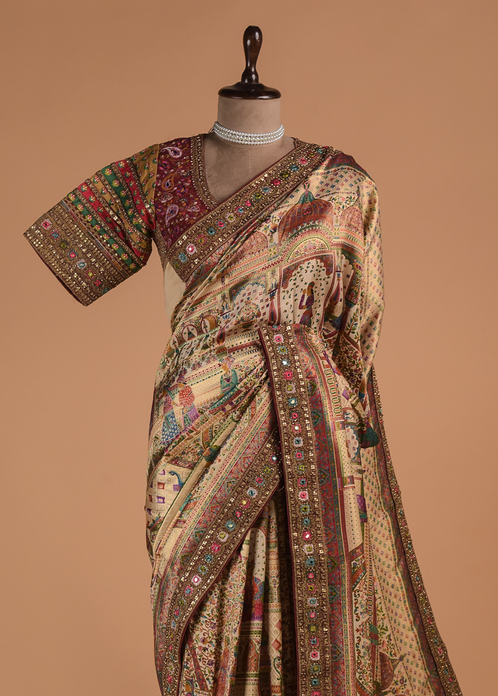 Multicolour Hand Embroidered Silk Saree