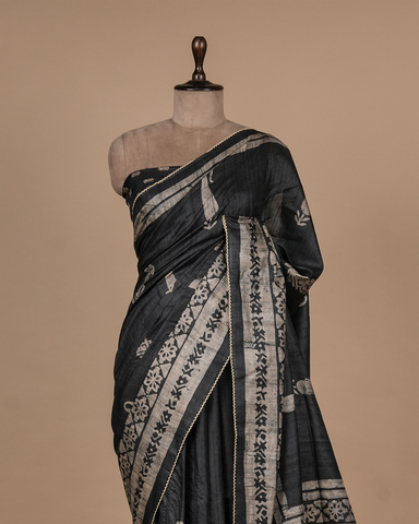 Black Tussar Printed Saree