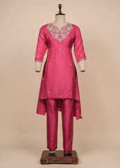 Pink Cotton Silk Straight Set