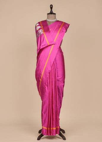 Pink Satin Silk Banarasi Saree