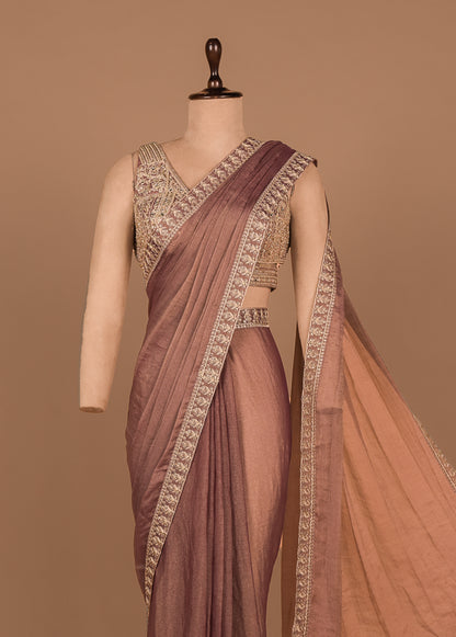 Pink Shamo Satin Readymade Saree
