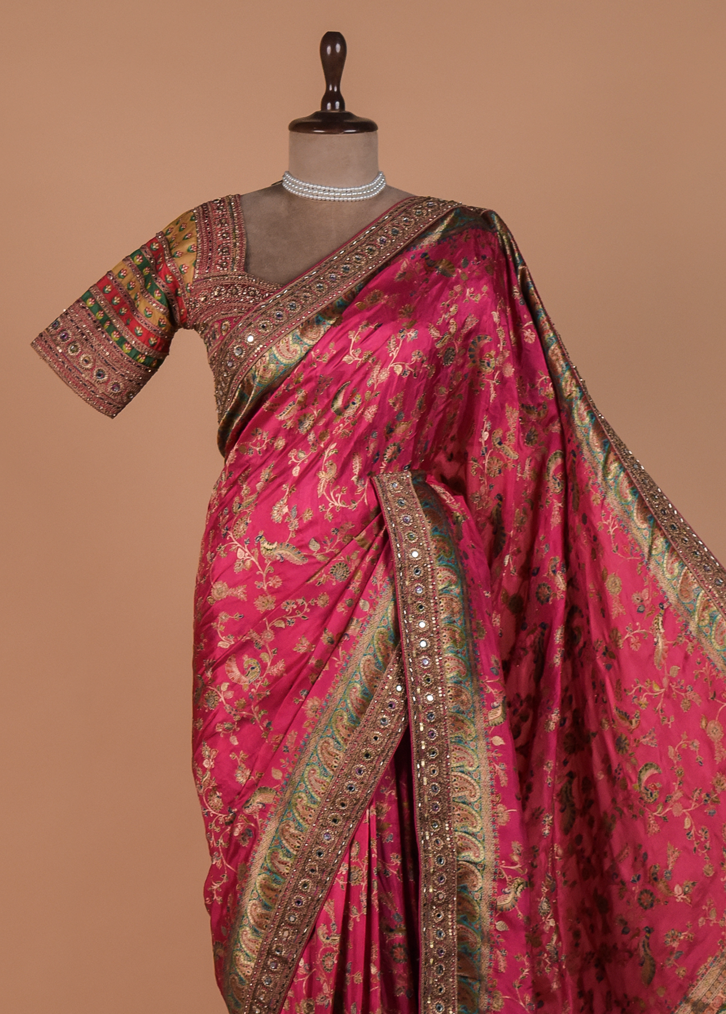 Pink Moroccan Silk Embroidered Saree