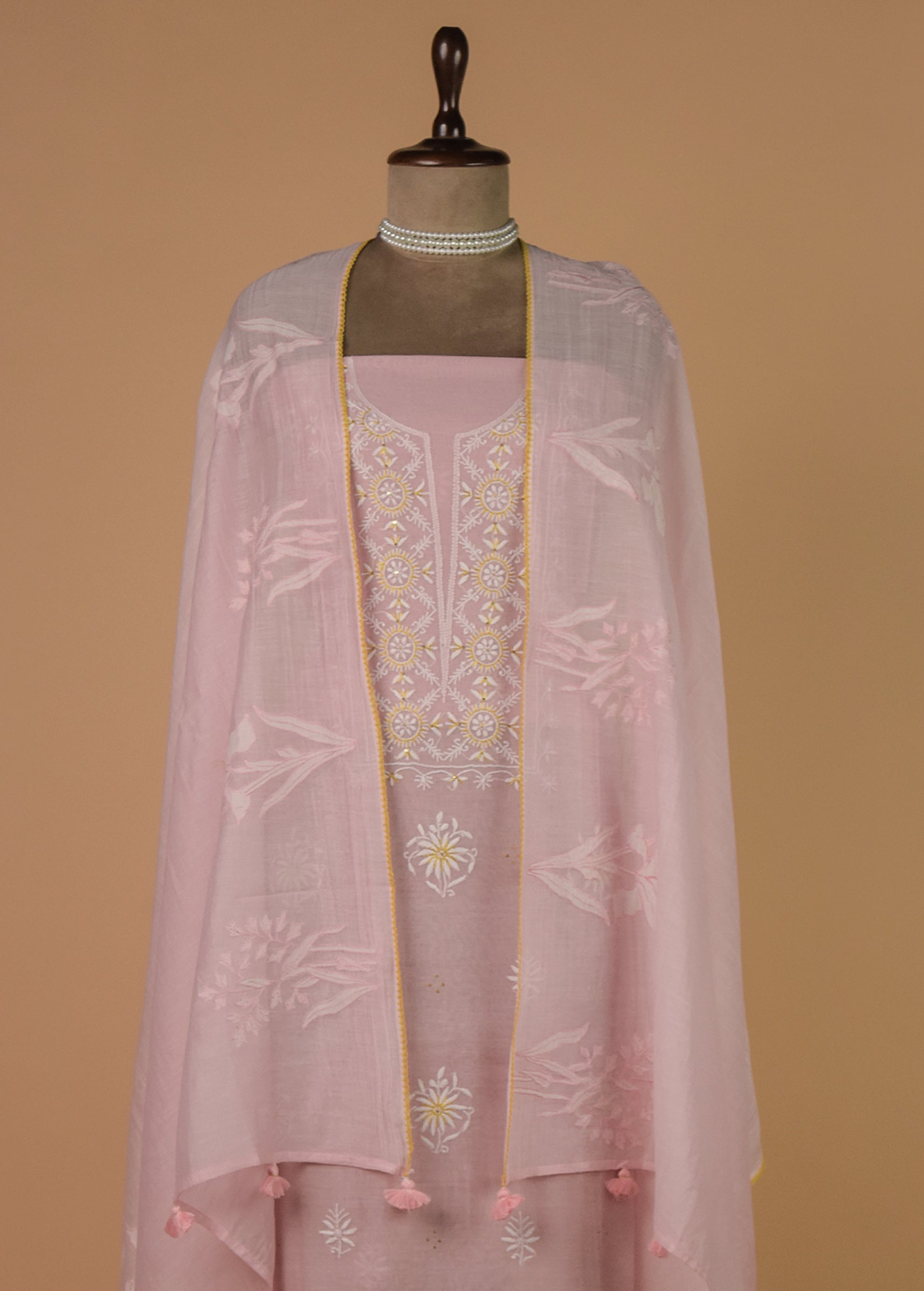Pink Mul Chanderi Dress Material