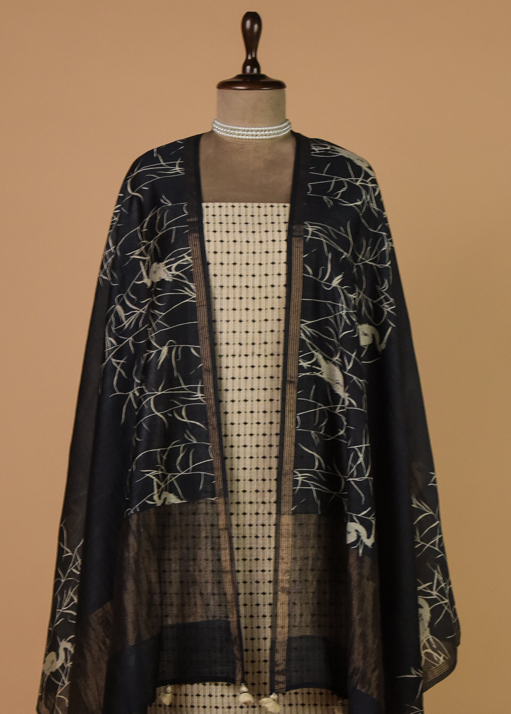 Cream Munga Tussar Dress Material