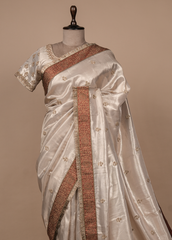 Silver Tissue Embroidered Saree