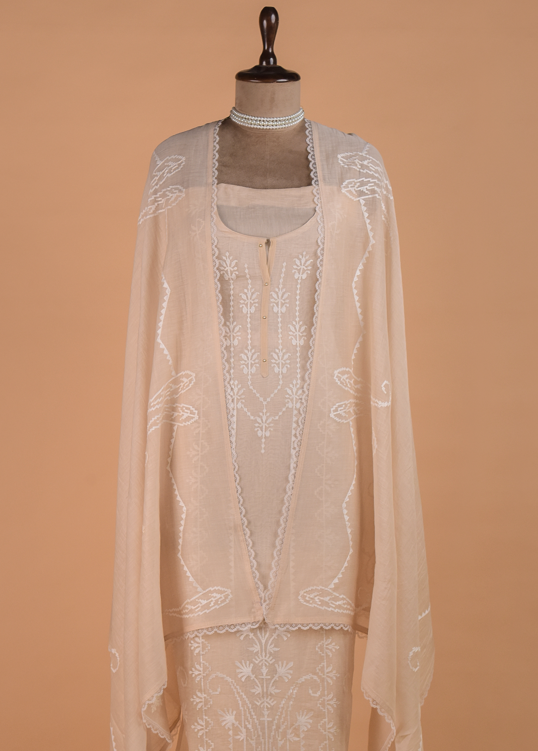 Beige Handwoven Chanderi Dress Material - Image 2 | Greenways Delhi