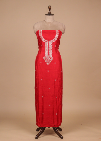 Red Crepe Silk Dress Material