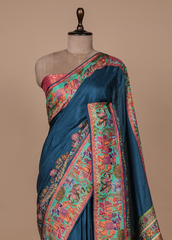 Blue Crepe Silk Embroidered Saree