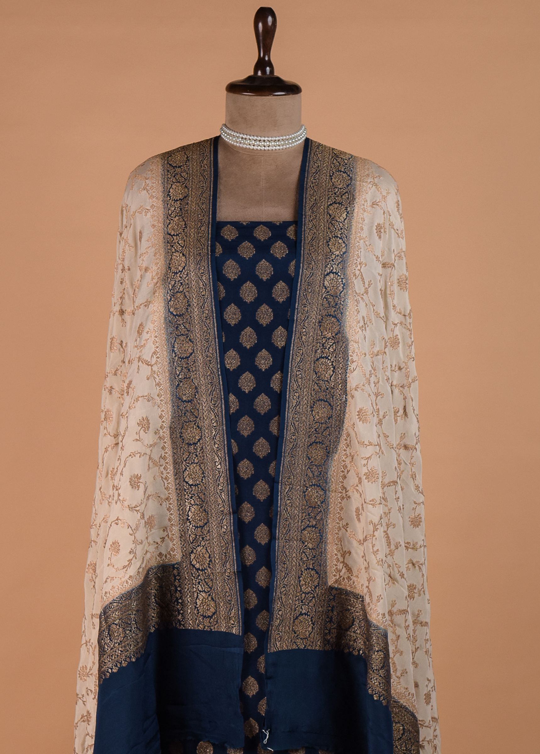 Blue Crepe Silk Dress Material - Image 2 | Greenways Delhi