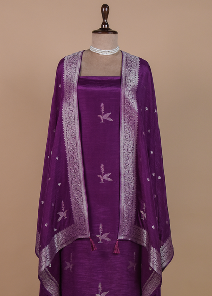Purple Cotton Silk Dress Material