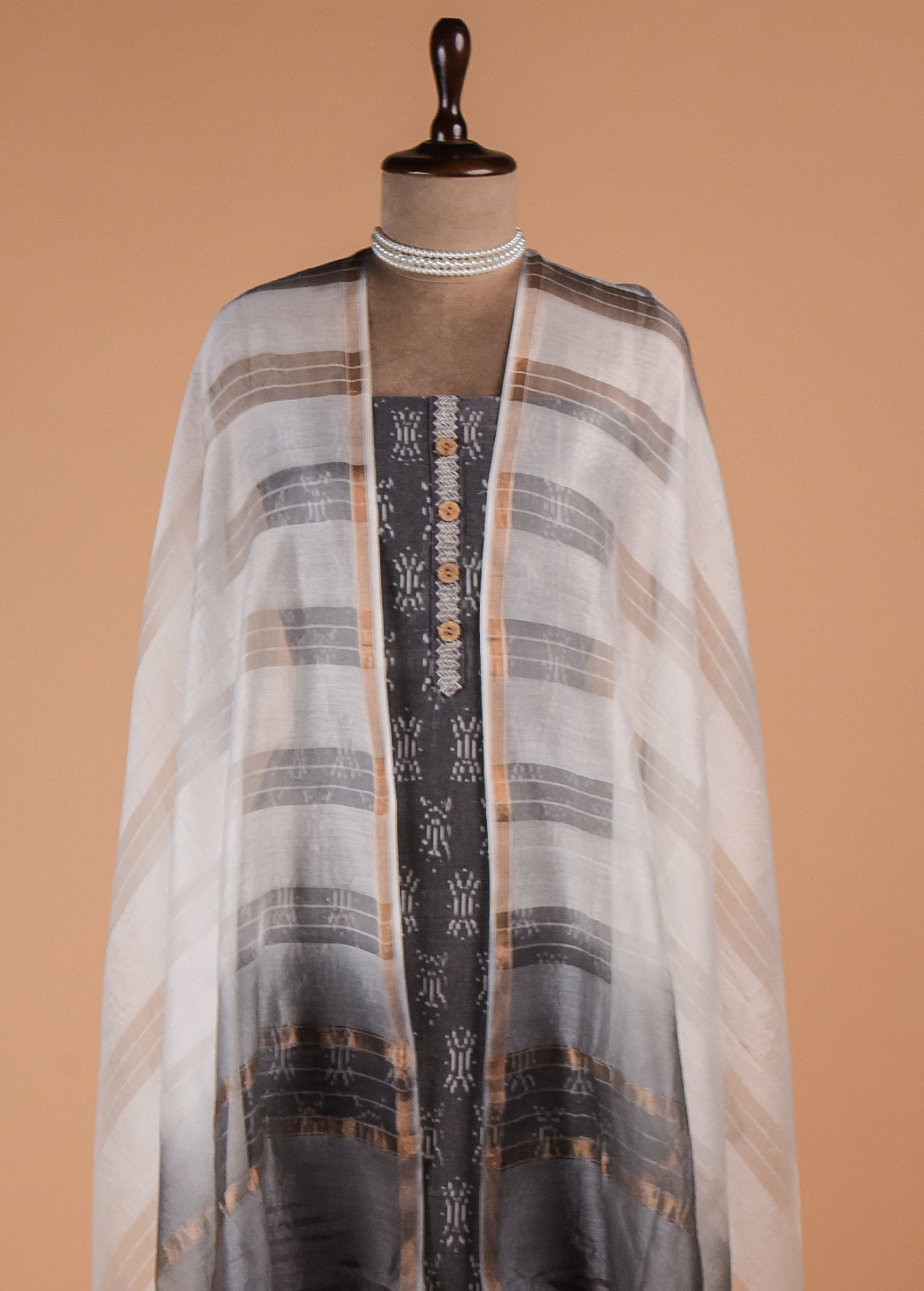 Grey Handloom Cotton Dress Material