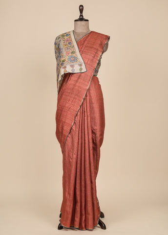 Red Tussar Printed Saree