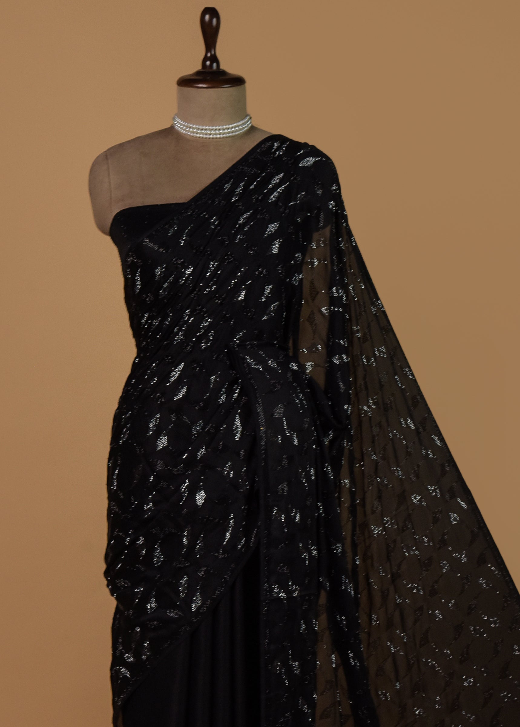 Black Satin Embroidered Saree