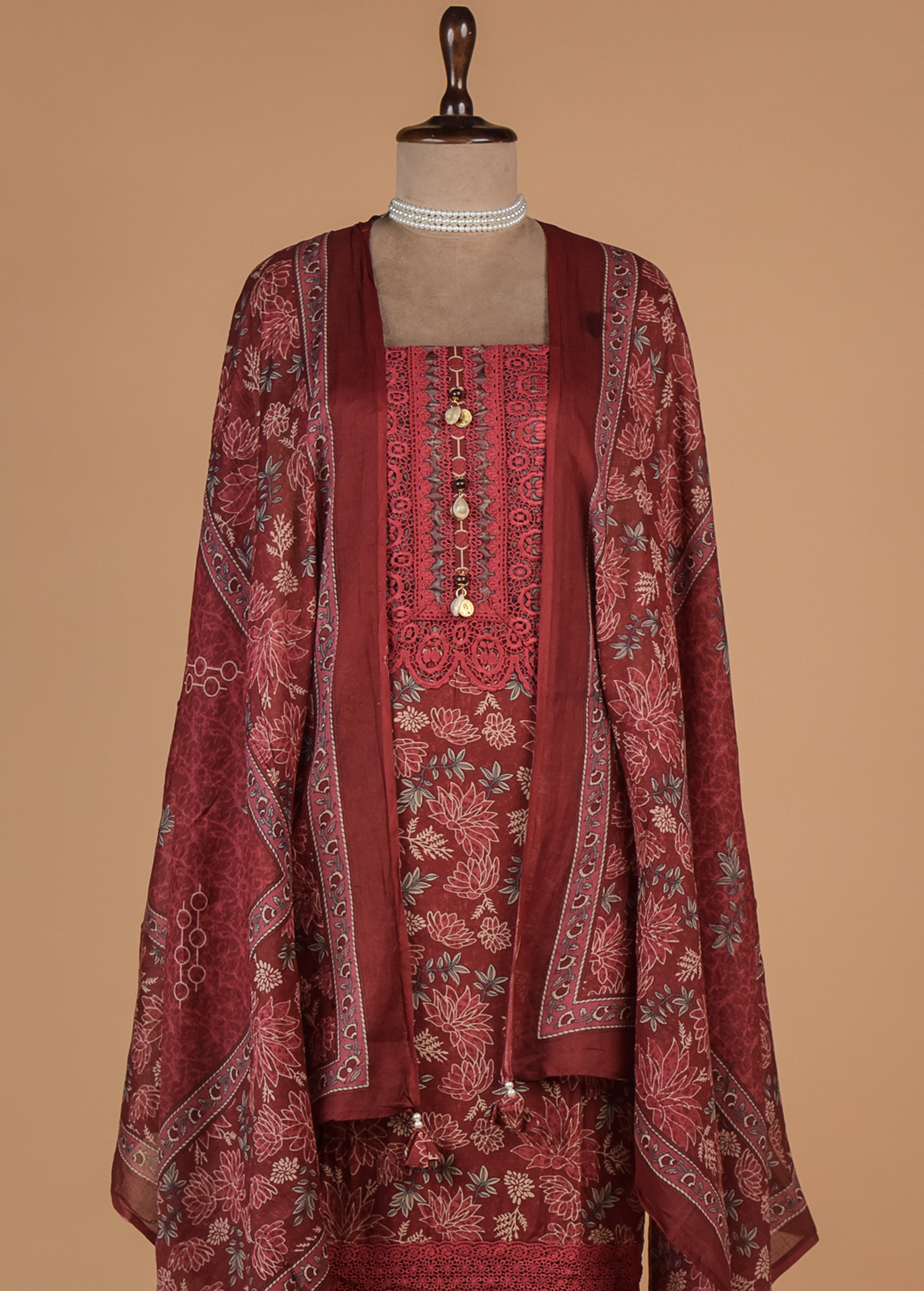 Red Cotton Dress Material