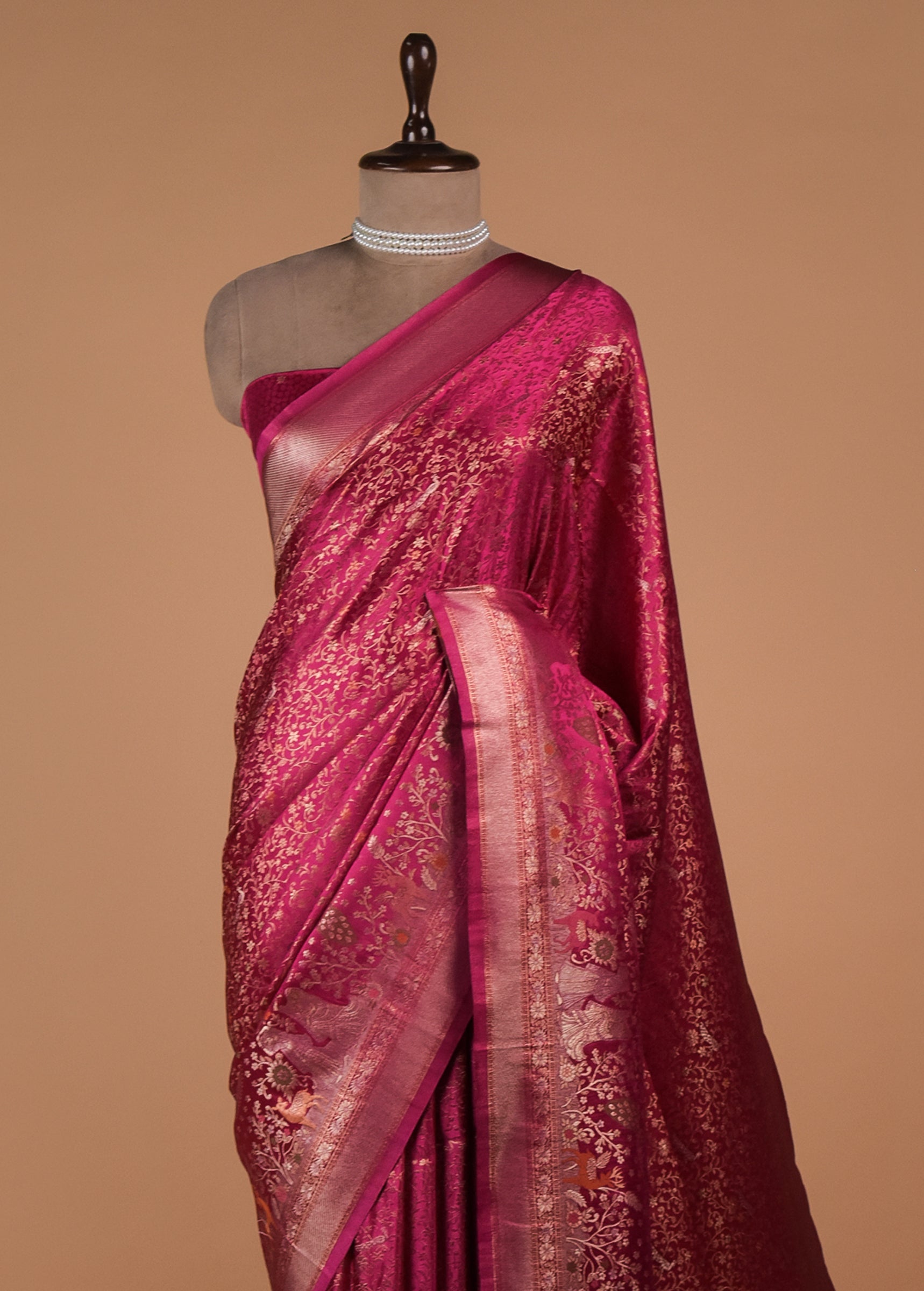 Magenta Moroccan Silk Banarasi Saree