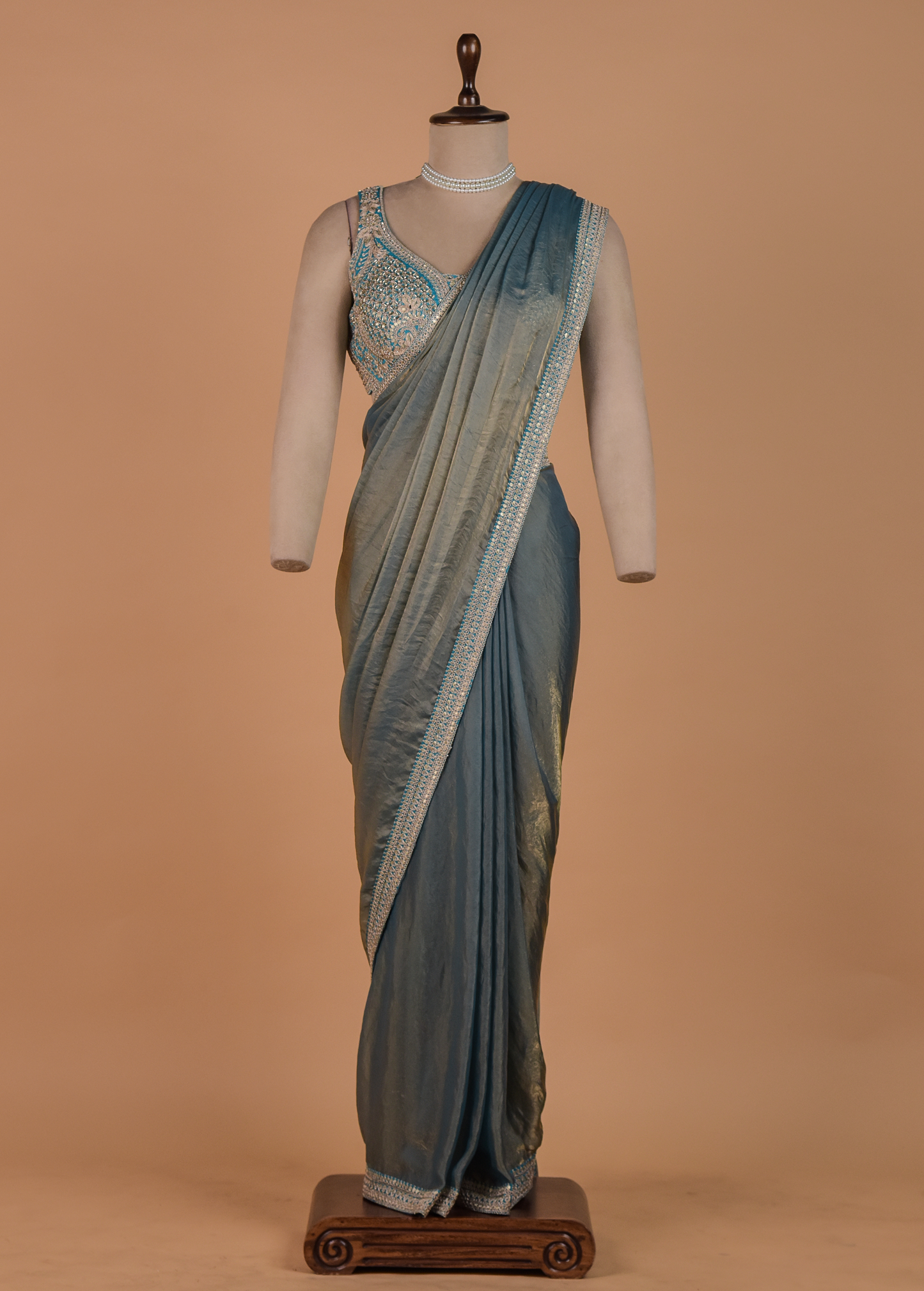 Blue Tissue Georgette Readymade Saree
