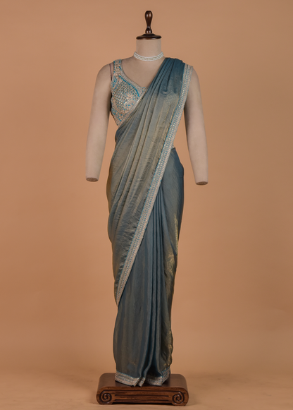 Blue Tissue Georgette Readymade Saree