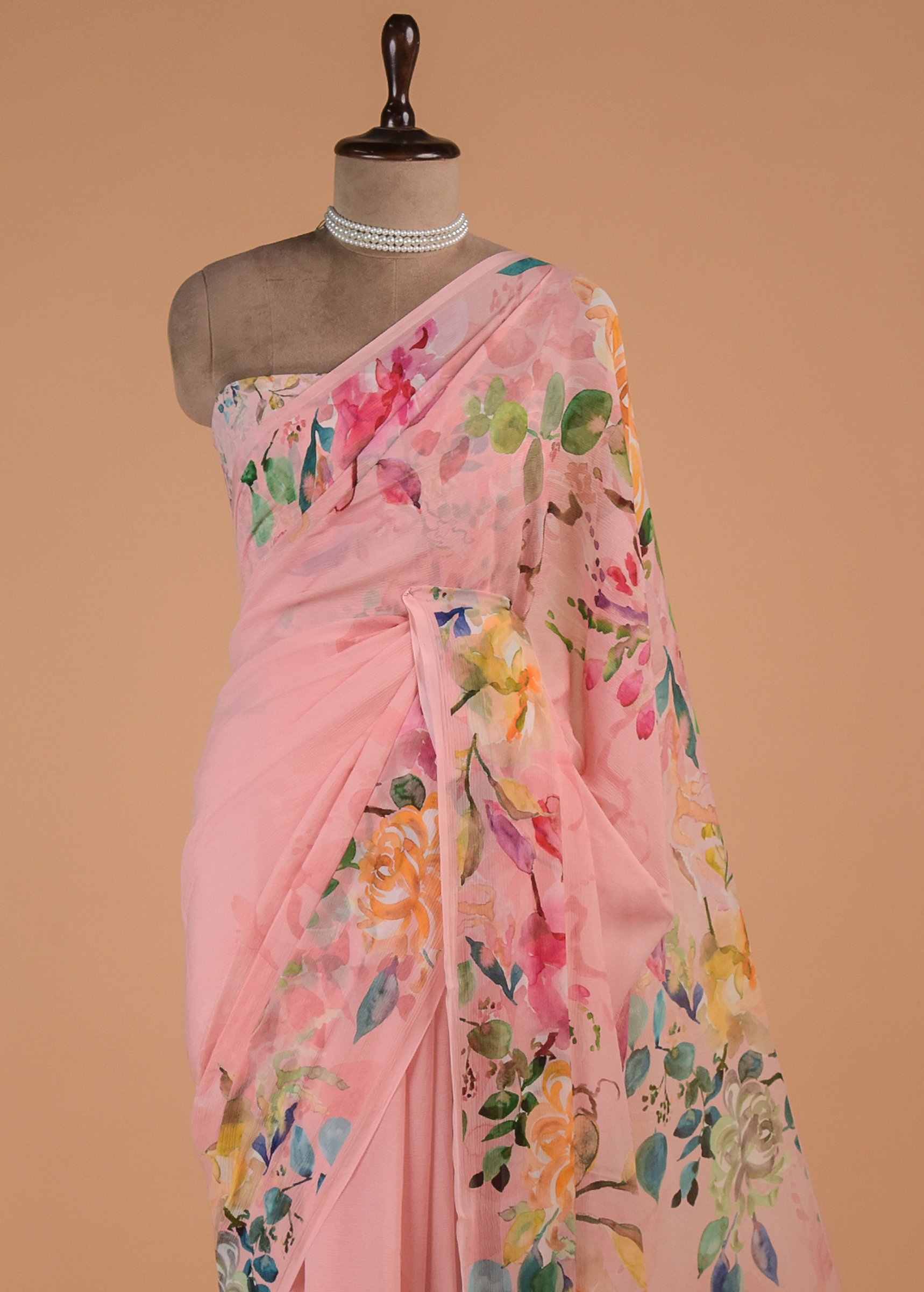 Pink Printed Chiffon Saree | Greenways