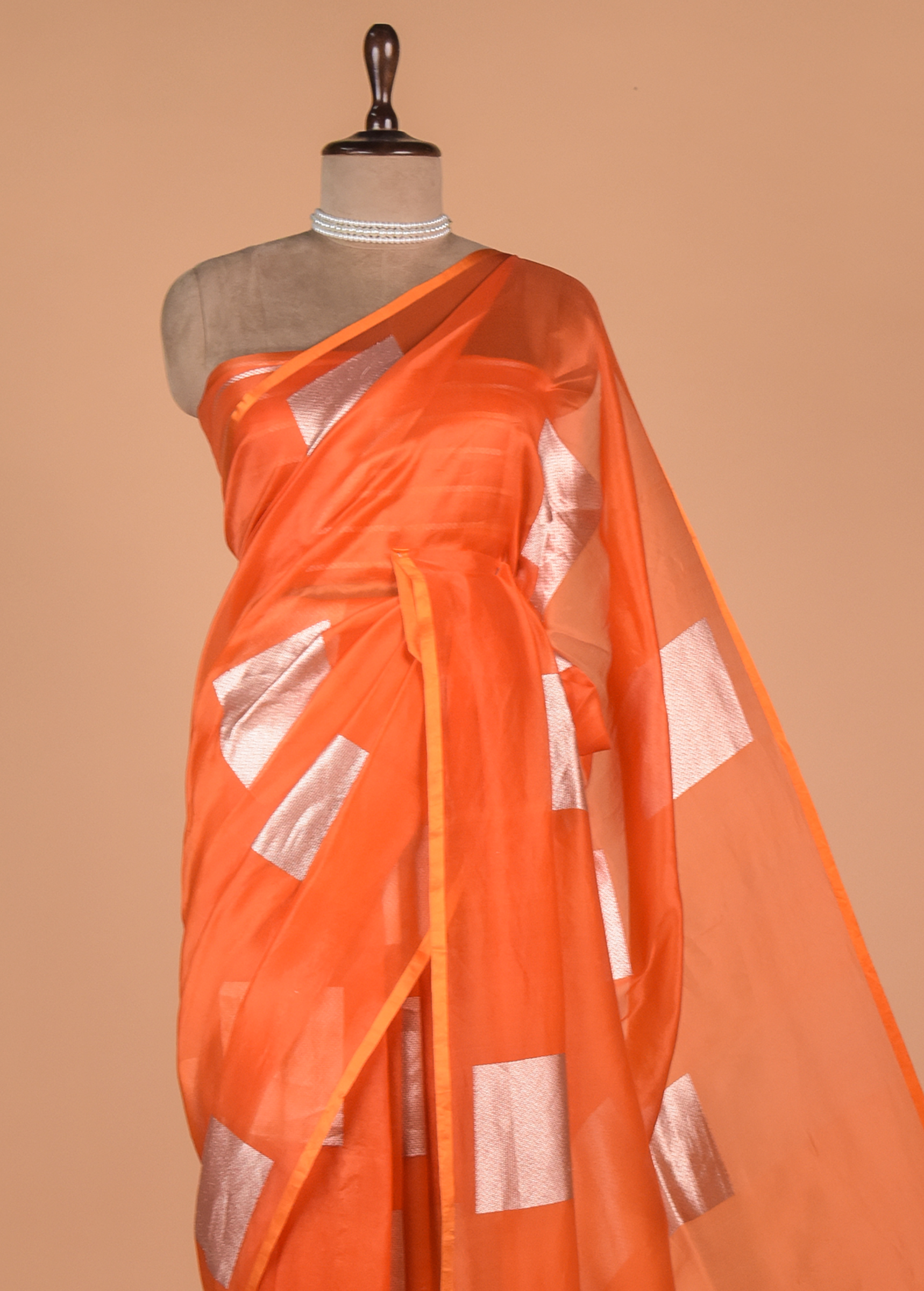 Orange Organza Banarasi Saree