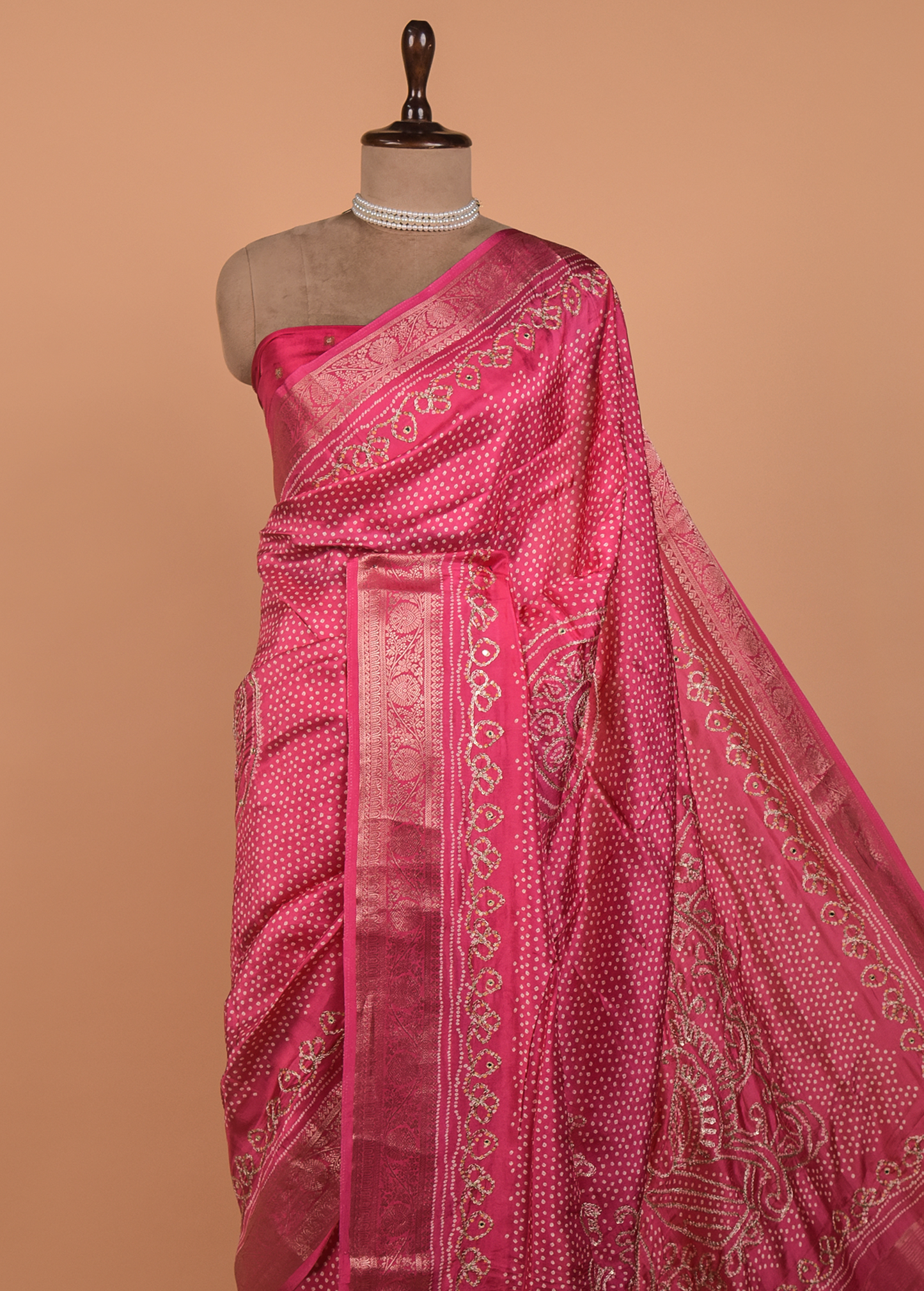 Pink Crepe Bandhani Saree