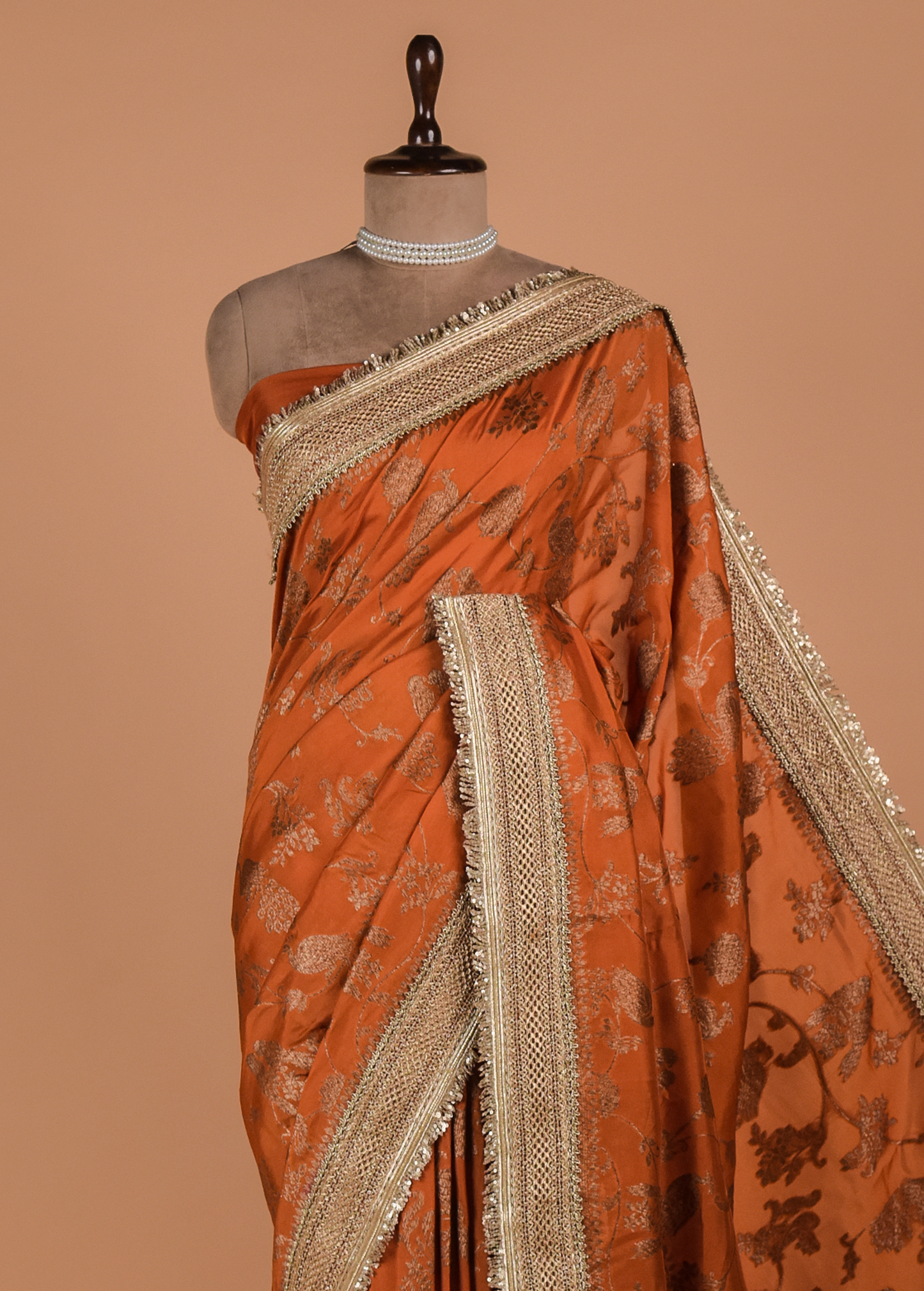Orange Organza Embroidered Saree