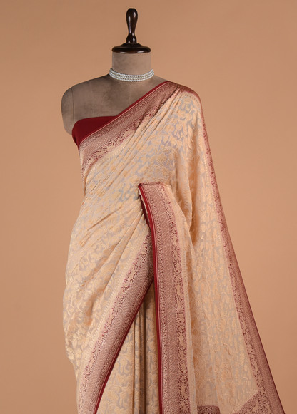 Cream Georgette Banarasi Saree