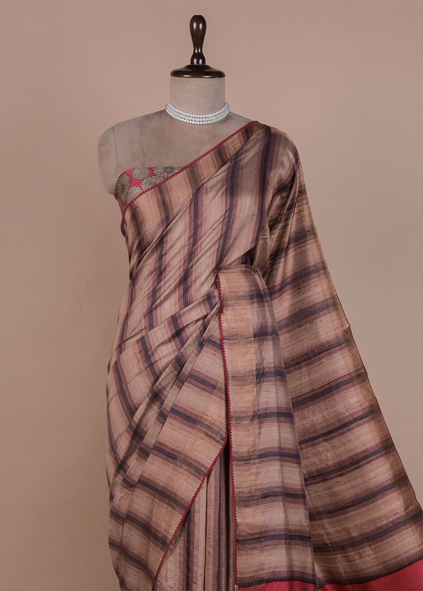 Multicoloured Tussar Printed Saree