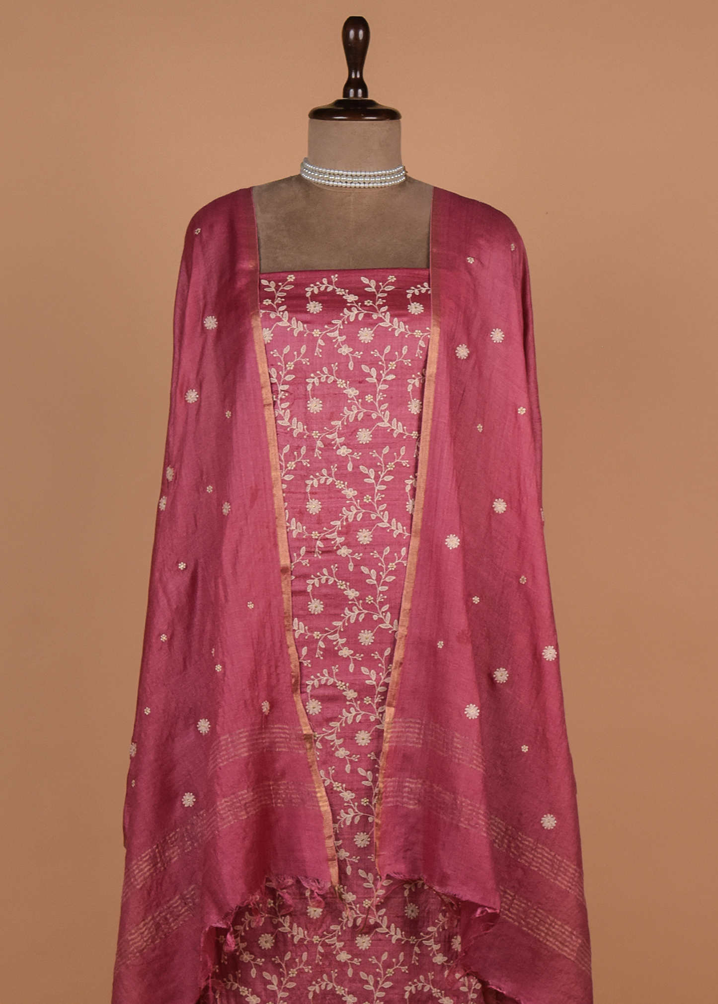 Pink Tussar Dress Material