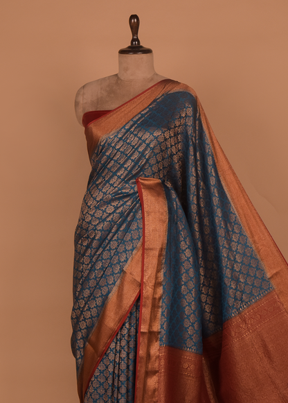 Blue Crepe Banarasi Saree