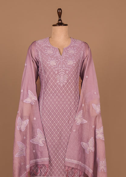 Purple Cotton Silk Straight Set