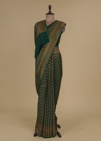 Green Crepe Banarasi Saree