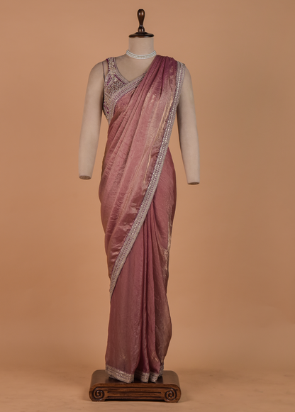 Pink Tissue Georgette Readymade Saree