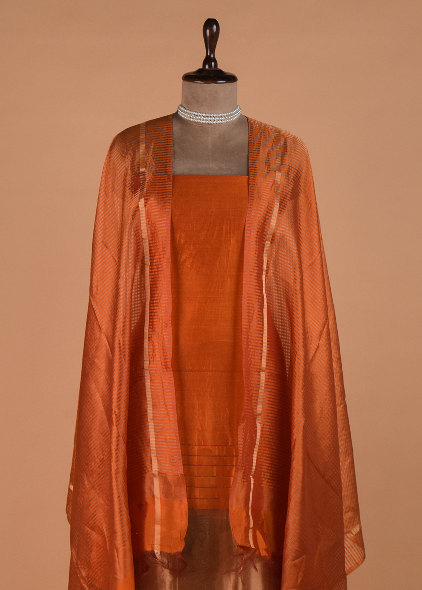 Orange Crepe Dress Material - Image 2 | Greenways Delhi