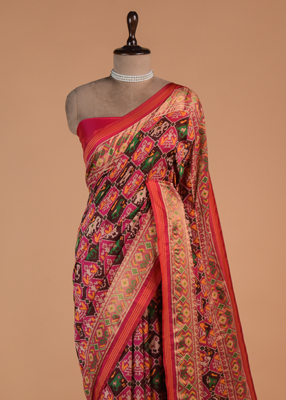 Pink Art Silk Patola Saree