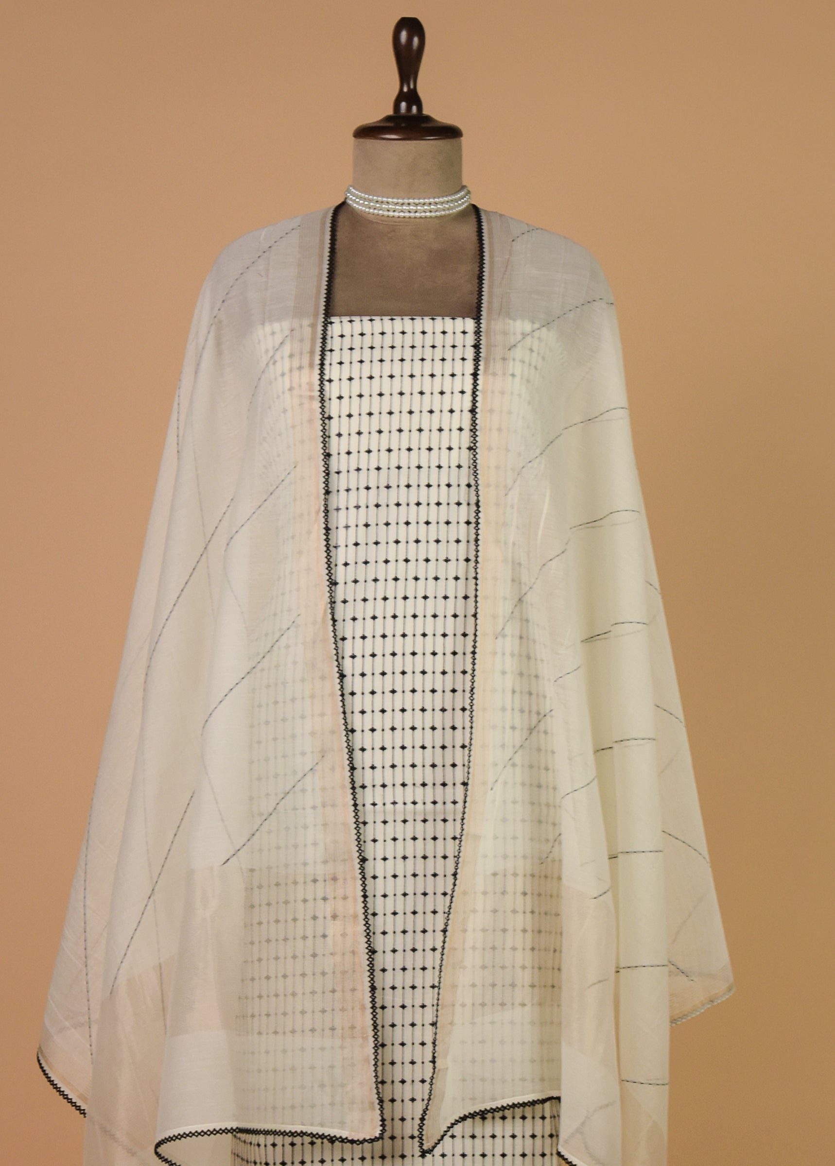 White Mul Chanderi Dress Material