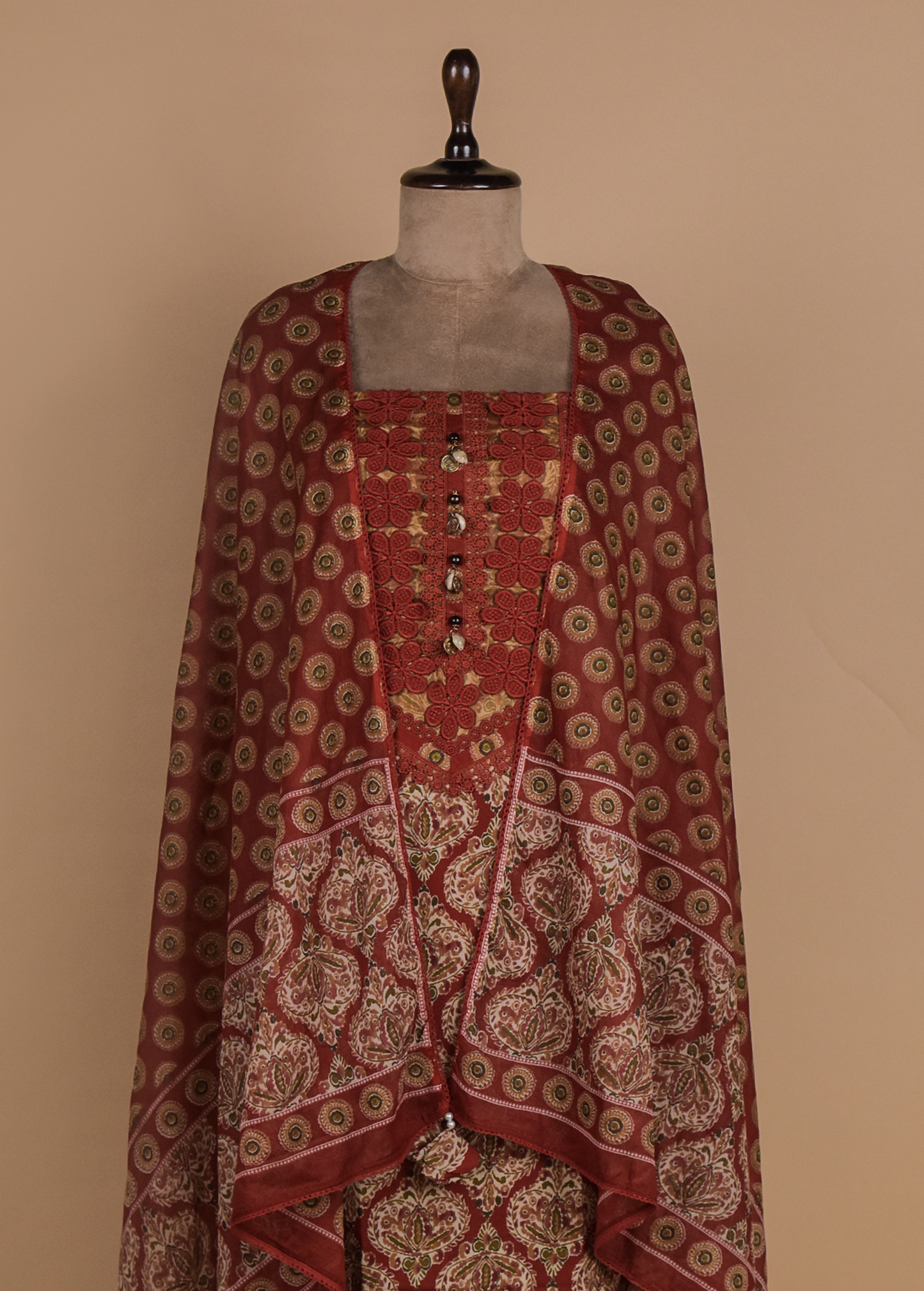 Red Chanderi Dress Material
