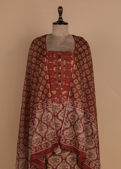 Red Chanderi Dress Material