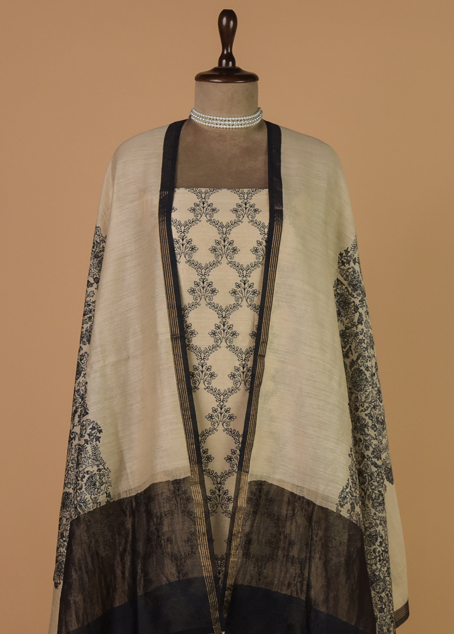 Cream Munga Tussar Dress Material
