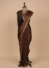 Black Satin Printed Saree