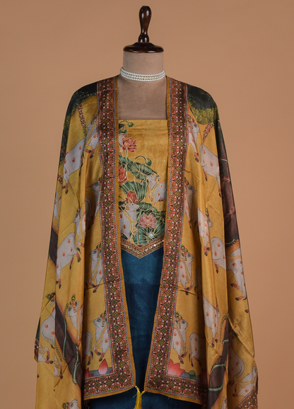 Multicoloured Crepe Dress Material