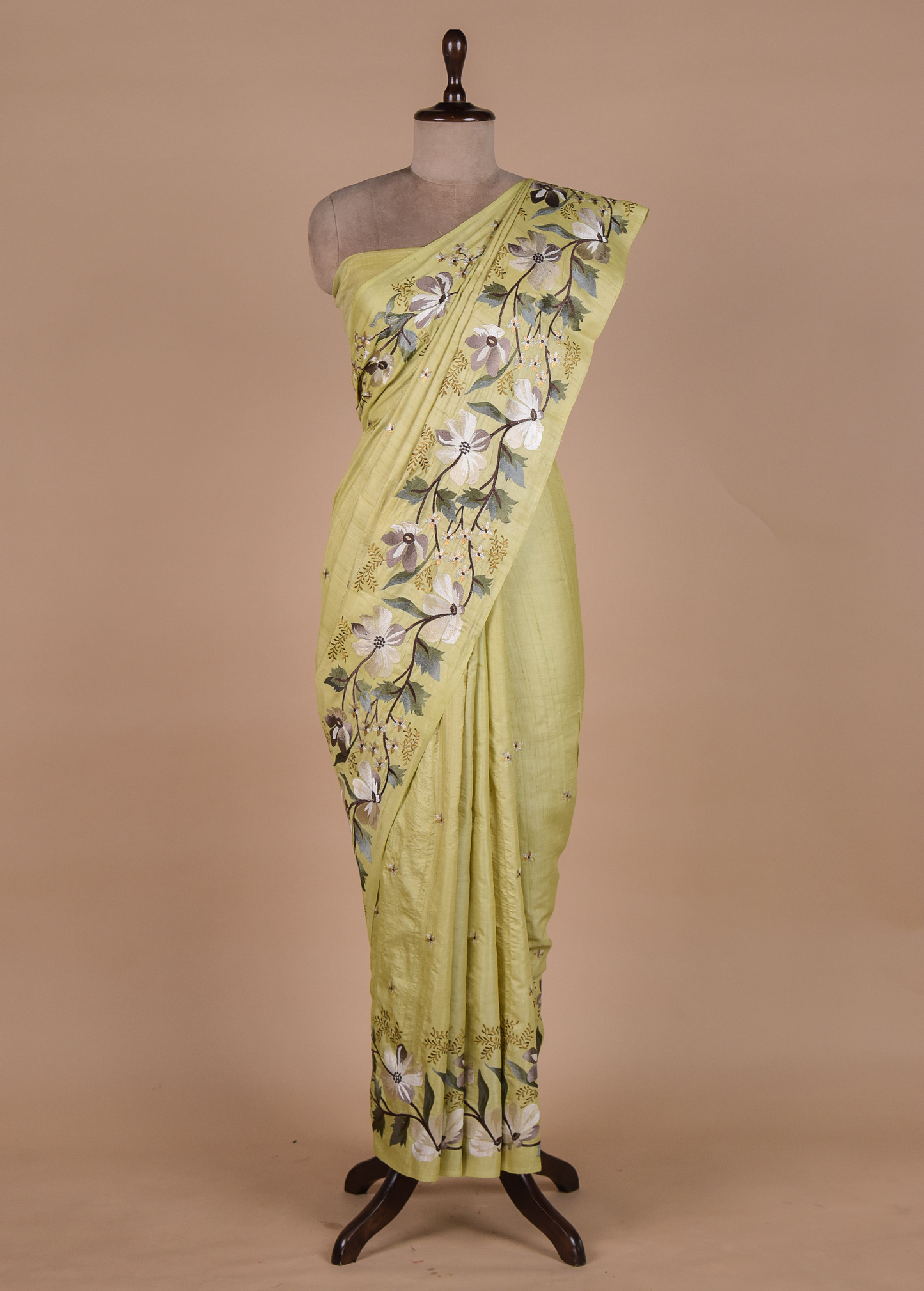 Green Tussar Embroidered Saree